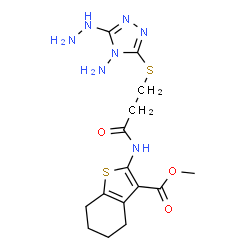 ChemSpider 2D Image | Methyl 2-({3-[(4-amino-5-hydrazino-4H-1,2,4-triazol-3-yl)sulfanyl]propanoyl}amino)-4,5,6,7-tetrahydro-1-benzothiophene-3-carboxylate | C15H21N7O3S2