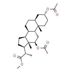 ChemSpider 2D Image | Methyl (2S)-2-[(3R,5S,8S,9R,10S,12R,13S,14S,17R)-3,12-diacetoxy-10,13-dimethylhexadecahydro-1H-cyclopenta[a]phenanthren-17-yl]propanoate (non-preferred name) | C27H42O6