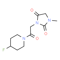 ChemSpider 2D Image | 3-[2-(4-Fluoro-1-piperidinyl)-2-oxoethyl]-1-methyl-2,4-imidazolidinedione | C11H16FN3O3
