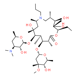 ChemSpider 2D Image | (2R,3S,4R,5S,8R,10R,11R,12R,13S,14R)-2-Ethyl-3,4,10-trihydroxy-3,5,8,10,12,14-hexamethyl-15-oxo-7-propyl-11-{[3,4,6-trideoxy-3-(dimethylamino)-beta-D-xylo-hexopyranosyl]oxy}-1-oxa-7-azacyclopentadecan
-13-yl 2,6-dideoxy-3-C-methyl-3-O-methyl-alpha-L-ribo-hexopyranoside | C40H76N2O12