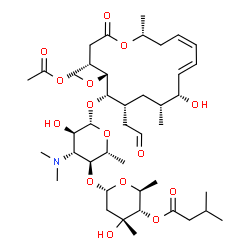 ChemSpider 2D Image | (2S,3S,4R,6S)-6-{[(2R,3S,4R,5R,6S)-6-{[(4R,5R,6S,7R,9R,10R,11E,13Z,16R)-4-Acetoxy-10-hydroxy-5-methoxy-9,16-dimethyl-2-oxo-7-(2-oxoethyl)oxacyclohexadeca-11,13-dien-6-yl]oxy}-4-(dimethylamino)-5-hydro
xy-2-methyltetrahydro-2H-pyran-3-yl]oxy}-4-hydroxy-2,4-dimethyltetrahydro-2H-pyran-3-yl 3-methylbutanoate (non-preferred name) | C42H69NO15