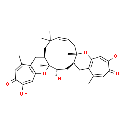 ChemSpider 2D Image | (6aS,8Z,11aR,18aS,19S,20aS)-4,16,19-Trihydroxy-1,6a,10,10,13,18a-hexamethyl-6a,7,10,11,11a,18a,19,20,20a,21-decahydro-3H-cyclohepta[b]cyclohepta[5',6']pyrano[3',2':5,6]cycloundeca[1,2-e]pyran-3,15(12H
)-dione | C33H40O7