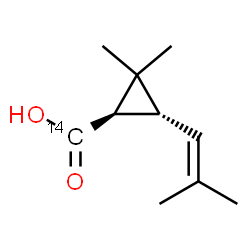 ChemSpider 2D Image | (1R,3R)-2,2-Dimethyl-3-(2-methyl-1-propen-1-yl)cyclopropane(~14~C)carboxylic acid | C914CH16O2