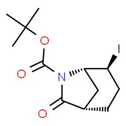 ChemSpider 2D Image | 2-Methyl-2-propanyl (1S,4S,5S)-4-iodo-7-oxo-6-azabicyclo[3.2.1]octane-6-carboxylate | C12H18INO3