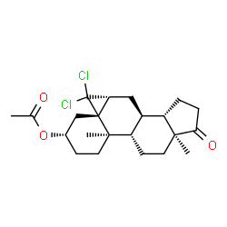 ChemSpider 2D Image | (3aS,5aS,5bR,8S,9aR,10aR,11aR,11bS)-10,10-Dichloro-3a,5b-dimethyl-3-oxohexadecahydro-1H-cyclopenta[a]cyclopropa[k]phenanthren-8-yl acetate | C22H30Cl2O3