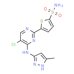 ChemSpider 2D Image | 5-{5-Chloro-4-[(5-methyl-1H-pyrazol-3-yl)amino]-2-pyrimidinyl}-2-thiophenesulfonamide | C12H11ClN6O2S2