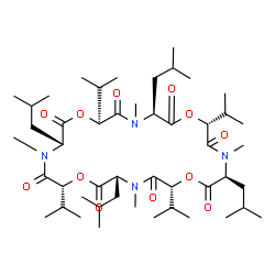 ChemSpider 2D Image | (3R,6R,9R,12R,15S,18R,21S,24S)-3,9,15,21-Tetraisobutyl-6,12,18,24-tetraisopropyl-4,10,16,22-tetramethyl-1,7,13,19-tetraoxa-4,10,16,22-tetraazacyclotetracosane-2,5,8,11,14,17,20,23-octone | C48H84N4O12