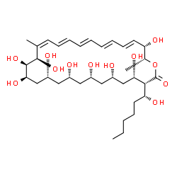 ChemSpider 2D Image | (3R,4S,6S,8S,10R,12R,14R,15R,16R,17Z,19E,21E,23E,25E,27S,28R)-4,6,8,10,12,14,15,16,27-Nonahydroxy-3-[(1R)-1-hydroxyhexyl]-17,28-dimethyloxacyclooctacosa-17,19,21,23,25-pentaen-2-one | C35H58O12