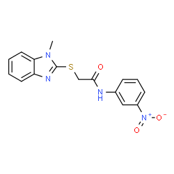 ChemSpider 2D Image | 2-[(1-Methyl-1H-benzimidazol-2-yl)sulfanyl]-N-(3-nitrophenyl)acetamide | C16H14N4O3S