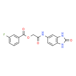 ChemSpider 2D Image | 2-Oxo-2-[(2-oxo-2,3-dihydro-1H-benzimidazol-5-yl)amino]ethyl 3-fluorobenzoate | C16H12FN3O4