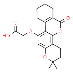 ChemSpider 2D Image | [(2,2-Dimethyl-6-oxo-3,4,7,8,9,10-hexahydro-2H,6H-benzo[c]pyrano[2,3-h]chromen-11-yl)oxy]acetic acid | C20H22O6