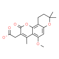 ChemSpider 2D Image | (5-Methoxy-4,8,8-trimethyl-2-oxo-9,10-dihydro-2H,8H-pyrano[2,3-f]chromen-3-yl)acetate | C18H19O6