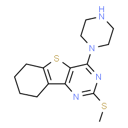 ChemSpider 2D Image | 2-(Methylsulfanyl)-4-(1-piperazinyl)-6,7,8,9-tetrahydro[1]benzothieno[3,2-d]pyrimidine | C15H20N4S2