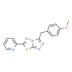 ChemSpider 2D Image | 3-(4-Methoxybenzyl)-6-(2-pyridinyl)[1,2,4]triazolo[3,4-b][1,3,4]thiadiazole | C16H13N5OS