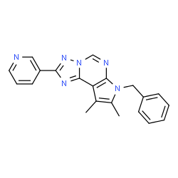 ChemSpider 2D Image | 7-Benzyl-8,9-dimethyl-2-(3-pyridinyl)-7H-pyrrolo[3,2-e][1,2,4]triazolo[1,5-c]pyrimidine | C21H18N6
