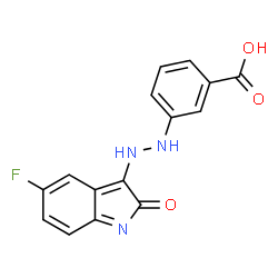 ChemSpider 2D Image | 3-[2-(5-Fluoro-2-oxo-2H-indol-3-yl)hydrazino]benzoic acid | C15H10FN3O3