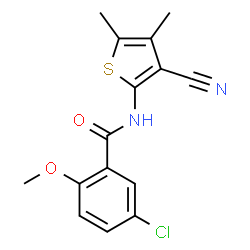 ChemSpider 2D Image | 5-Chloro-N-(3-cyano-4,5-dimethyl-2-thienyl)-2-methoxybenzamide | C15H13ClN2O2S