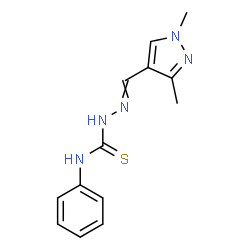 ChemSpider 2D Image | 2-[(1,3-Dimethyl-1H-pyrazol-4-yl)methylene]-N-phenylhydrazinecarbothioamide | C13H15N5S