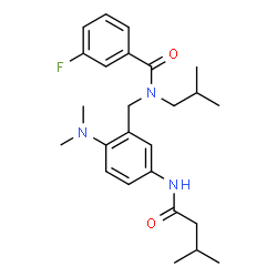 ChemSpider 2D Image | N-{2-(Dimethylamino)-5-[(3-methylbutanoyl)amino]benzyl}-3-fluoro-N-isobutylbenzamide | C25H34FN3O2