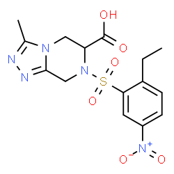 ChemSpider 2D Image | 7-[(2-Ethyl-5-nitrophenyl)sulfonyl]-3-methyl-5,6,7,8-tetrahydro[1,2,4]triazolo[4,3-a]pyrazine-6-carboxylic acid | C15H17N5O6S