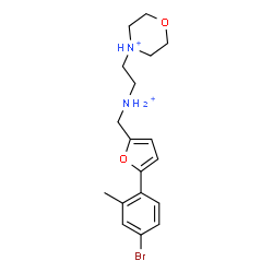 ChemSpider 2D Image | 4-[2-({[5-(4-Bromo-2-methylphenyl)-2-furyl]methyl}ammonio)ethyl]morpholin-4-ium | C18H25BrN2O2