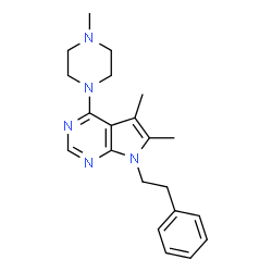 ChemSpider 2D Image | 5,6-Dimethyl-4-(4-methyl-1-piperazinyl)-7-(2-phenylethyl)-7H-pyrrolo[2,3-d]pyrimidine | C21H27N5