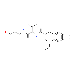 ChemSpider 2D Image | 5-Ethyl-N-{(2S)-1-[(3-hydroxypropyl)amino]-3-methyl-1-oxo-2-butanyl}-8-oxo-5,8-dihydro[1,3]dioxolo[4,5-g]quinoline-7-carboxamide | C21H27N3O6