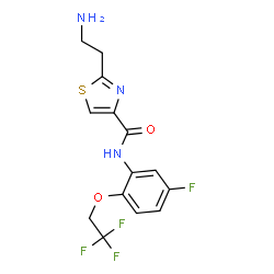 ChemSpider 2D Image | 2-(2-Aminoethyl)-N-[5-fluoro-2-(2,2,2-trifluoroethoxy)phenyl]-1,3-thiazole-4-carboxamide | C14H13F4N3O2S