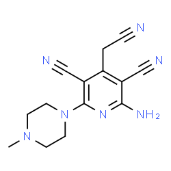 ChemSpider 2D Image | 2-Amino-4-(cyanomethyl)-6-(4-methyl-1-piperazinyl)-3,5-pyridinedicarbonitrile | C14H15N7