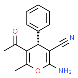 ChemSpider 2D Image | (4R)-5-Acetyl-2-amino-6-methyl-4-phenyl-4H-pyran-3-carbonitrile | C15H14N2O2