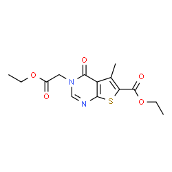 ChemSpider 2D Image | Ethyl 3-(2-ethoxy-2-oxoethyl)-5-methyl-4-oxo-3,4-dihydrothieno[2,3-d]pyrimidine-6-carboxylate | C14H16N2O5S
