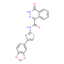 ChemSpider 2D Image | N-[4-(1,3-Benzodioxol-5-yl)-1,3-thiazol-2-yl]-4-oxo-3,4-dihydro-1-phthalazinecarboxamide | C19H12N4O4S