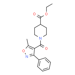 ChemSpider 2D Image | Ethyl 1-[(5-methyl-3-phenyl-1,2-oxazol-4-yl)carbonyl]-4-piperidinecarboxylate | C19H22N2O4