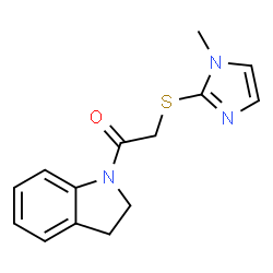 ChemSpider 2D Image | 1-(2,3-Dihydro-1H-indol-1-yl)-2-[(1-methyl-1H-imidazol-2-yl)sulfanyl]ethanone | C14H15N3OS