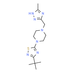 ChemSpider 2D Image | 1-[3-(2-Methyl-2-propanyl)-1,2,4-thiadiazol-5-yl]-4-[(5-methyl-1H-1,2,4-triazol-3-yl)methyl]piperazine | C14H23N7S