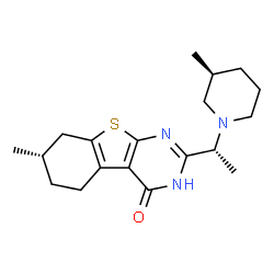 ChemSpider 2D Image | (7S)-7-Methyl-2-{(1R)-1-[(3S)-3-methyl-1-piperidinyl]ethyl}-5,6,7,8-tetrahydro[1]benzothieno[2,3-d]pyrimidin-4(3H)-one | C19H27N3OS