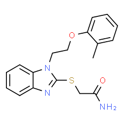 ChemSpider 2D Image | 2-({1-[2-(2-Methylphenoxy)ethyl]-1H-benzimidazol-2-yl}sulfanyl)acetamide | C18H19N3O2S