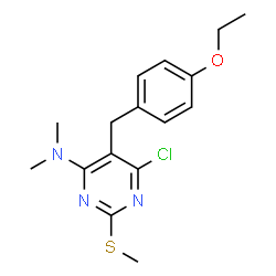 ChemSpider 2D Image | 6-Chloro-5-(4-ethoxybenzyl)-N,N-dimethyl-2-(methylsulfanyl)-4-pyrimidinamine | C16H20ClN3OS