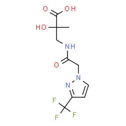 ChemSpider 2D Image | 2-Hydroxy-2-methyl-3-({[3-(trifluoromethyl)-1H-pyrazol-1-yl]acetyl}amino)propanoic acid | C10H12F3N3O4