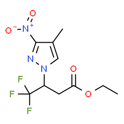 ChemSpider 2D Image | ethyl 4,4,4-trifluoro-3-(4-methyl-3-nitropyrazol-1-yl)butanoate | C10H12F3N3O4