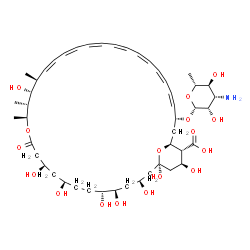 ChemSpider 2D Image | (1R,3S,5R,6R,9R,11R,15S,16R,17R,18S,23E,33R,35S,36R,37S)-33-[(3-Amino-3,6-dideoxy-beta-D-mannopyranosyl)oxy]-1,3,5,6,9,11,17,37-octahydroxy-15,16,18-trimethyl-13-oxo-14,39-dioxabicyclo[33.3.1]nonatria
conta-19,21,23,25,27,29,31-heptaene-36-carboxylic acid | C47H73NO17