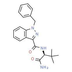 ChemSpider 2D Image | N-[(2S)-1-Amino-3,3-dimethyl-1-oxo-2-butanyl]-1-benzyl-1H-indazole-3-carboxamide | C21H24N4O2