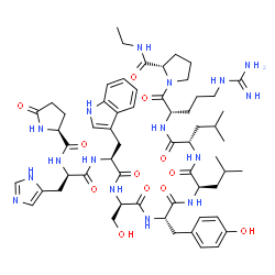 ChemSpider 2D Image | 5-Oxo-L-prolyl-D-histidyl-L-tryptophyl-D-seryl-L-tyrosyl-D-leucyl-L-leucyl-L-arginyl-N-ethyl-L-prolinamide | C59H84N16O12