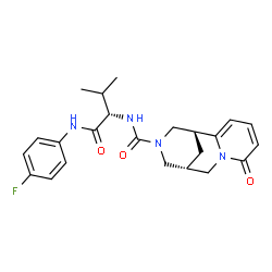 ChemSpider 2D Image | (9R)-N-{(2S)-1-[(4-Fluorophenyl)amino]-3-methyl-1-oxo-2-butanyl}-6-oxo-7,11-diazatricyclo[7.3.1.0~2,7~]trideca-2,4-diene-11-carboxamide | C23H27FN4O3