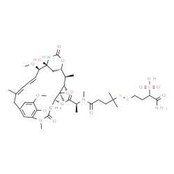 ChemSpider 2D Image | 1-Amino-4-[(5-{[(2S)-1-{[(1S,2R,3S,5S,6S,20R,21S)-11-chloro-21-hydroxy-12,20-dimethoxy-2,5,9,16-tetramethyl-8,23-dioxo-4,24-dioxa-9,22-diazatetracyclo[19.3.1.1~10,14~.0~3,5~]hexacosa-10(26),11,13,16,1
8-pentaen-6-yl]oxy}-1-oxo-2-propanyl](methyl)amino}-2-methyl-5-oxo-2-pentanyl)disulfanyl]-1-oxo-2-butanesulfonic acid (non-preferred name) | C42H61ClN4O14S3