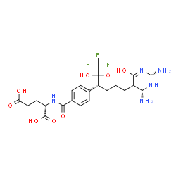 ChemSpider 2D Image | N-(4-{(3R)-6-[(2R,6S)-2,6-Diamino-4-hydroxy-1,2,5,6-tetrahydro-5-pyrimidinyl]-1,1,1-trifluoro-2,2-dihydroxy-3-hexanyl}benzoyl)-L-glutamic acid | C22H30F3N5O8