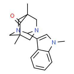 ChemSpider 2D Image | 5,7-Dimethyl-2-(1-methyl-1H-indol-3-yl)-1,3-diazatricyclo[3.3.1.1~3,7~]decan-6-one | C19H23N3O