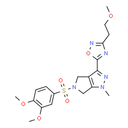 ChemSpider 2D Image | 5-[(3,4-Dimethoxyphenyl)sulfonyl]-3-[3-(2-methoxyethyl)-1,2,4-oxadiazol-5-yl]-1-methyl-1,4,5,6-tetrahydropyrrolo[3,4-c]pyrazole | C19H23N5O6S