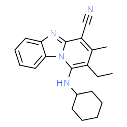 ChemSpider 2D Image | 1-(Cyclohexylamino)-2-ethyl-3-methylpyrido[1,2-a]benzimidazole-4-carbonitrile | C21H24N4