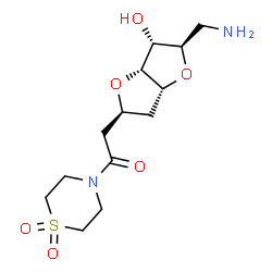 ChemSpider 2D Image | (1S,6R)-6-(Aminomethyl)-1,4:3,6-dianhydro-2-deoxy-1-[2-(1,1-dioxido-4-thiomorpholinyl)-2-oxoethyl]-D-arabino-hexitol | C13H22N2O6S